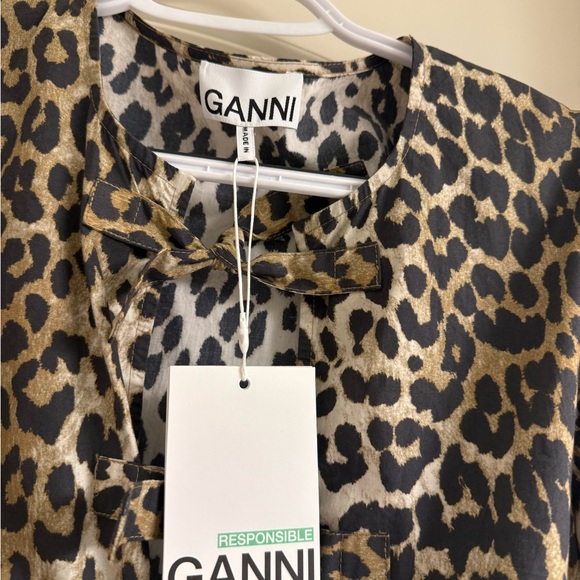 Ganni Black and Brown Leopard Print Top - Picture 2 of 4